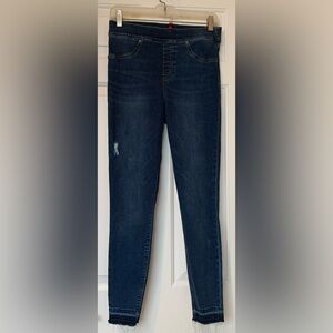 SPANX high rise tummy control jeans size M dark wash raw edge pull on comfort